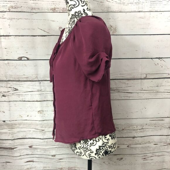 Joie Silk Blouse Button Up Shirt Burgundy XS - Picture 3 of 10